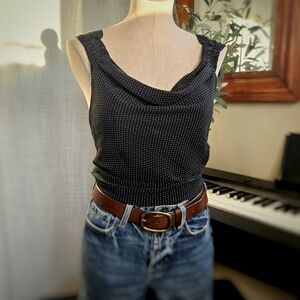 The Limited 100% Silk Camisole Black Sleeveless Drape Neck Polka Dot